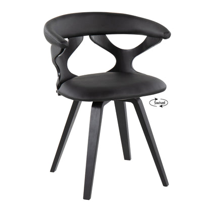 Gardenia Contemporary Dining/Accent Chair with Swivel in Black Wood and Black Faux Leather