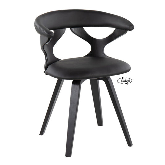 Gardenia Contemporary Dining/Accent Chair with Swivel in Black Wood and Black Faux Leather