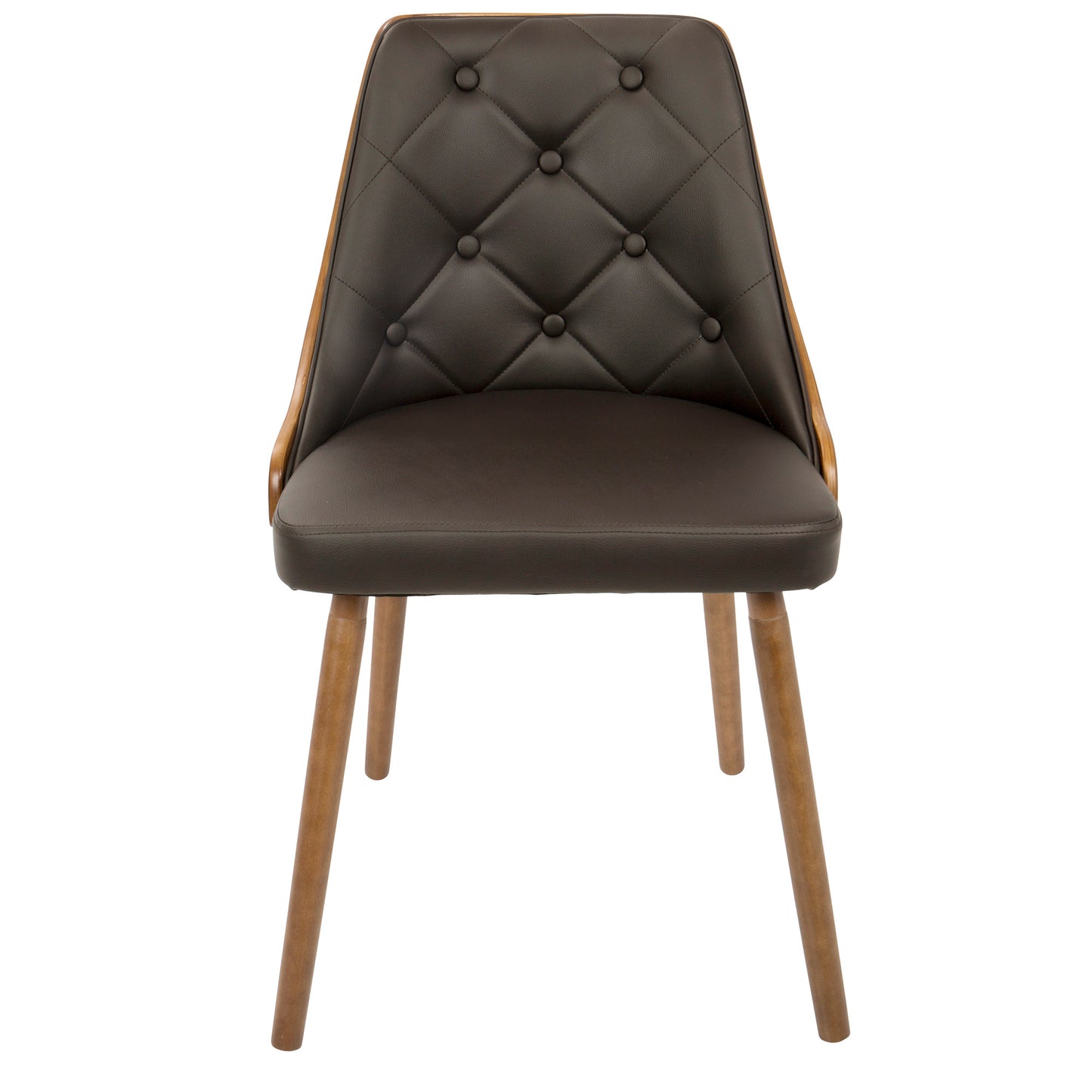 Gianna Contemporary Dinning Chair in Walnut Wood and Brown Faux Leather