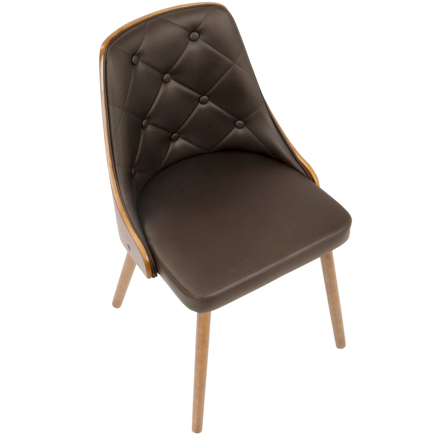 Gianna Contemporary Dinning Chair in Walnut Wood and Brown Faux Leather