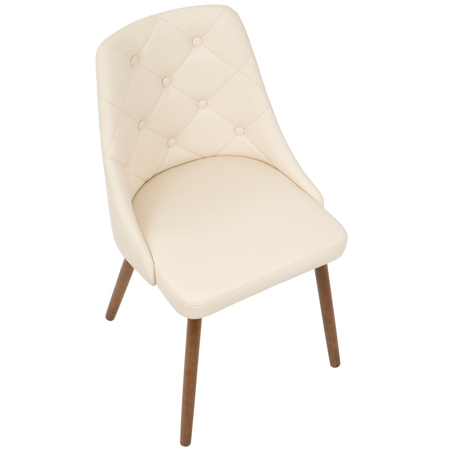 Giovanni Mid-Century Modern Dining/Accent Chair in Walnut and Cream Quilted Faux Leather