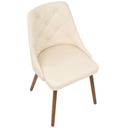Giovanni Mid-Century Modern Dining/Accent Chair in Walnut and Cream Quilted Faux Leather