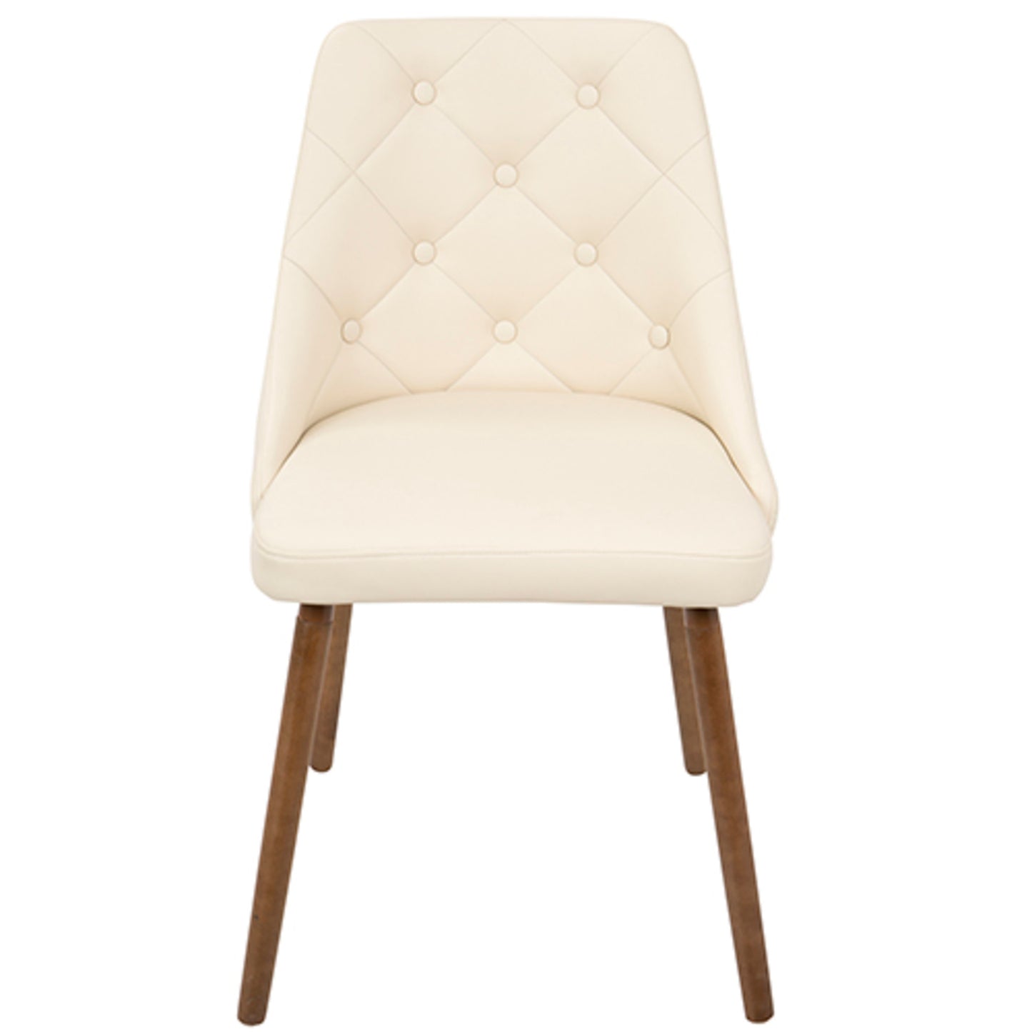 Giovanni Mid-Century Modern Dining/Accent Chair in Walnut and Cream Quilted Faux Leather