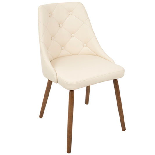 Giovanni Mid-Century Modern Dining/Accent Chair in Walnut and Cream Quilted Faux Leather