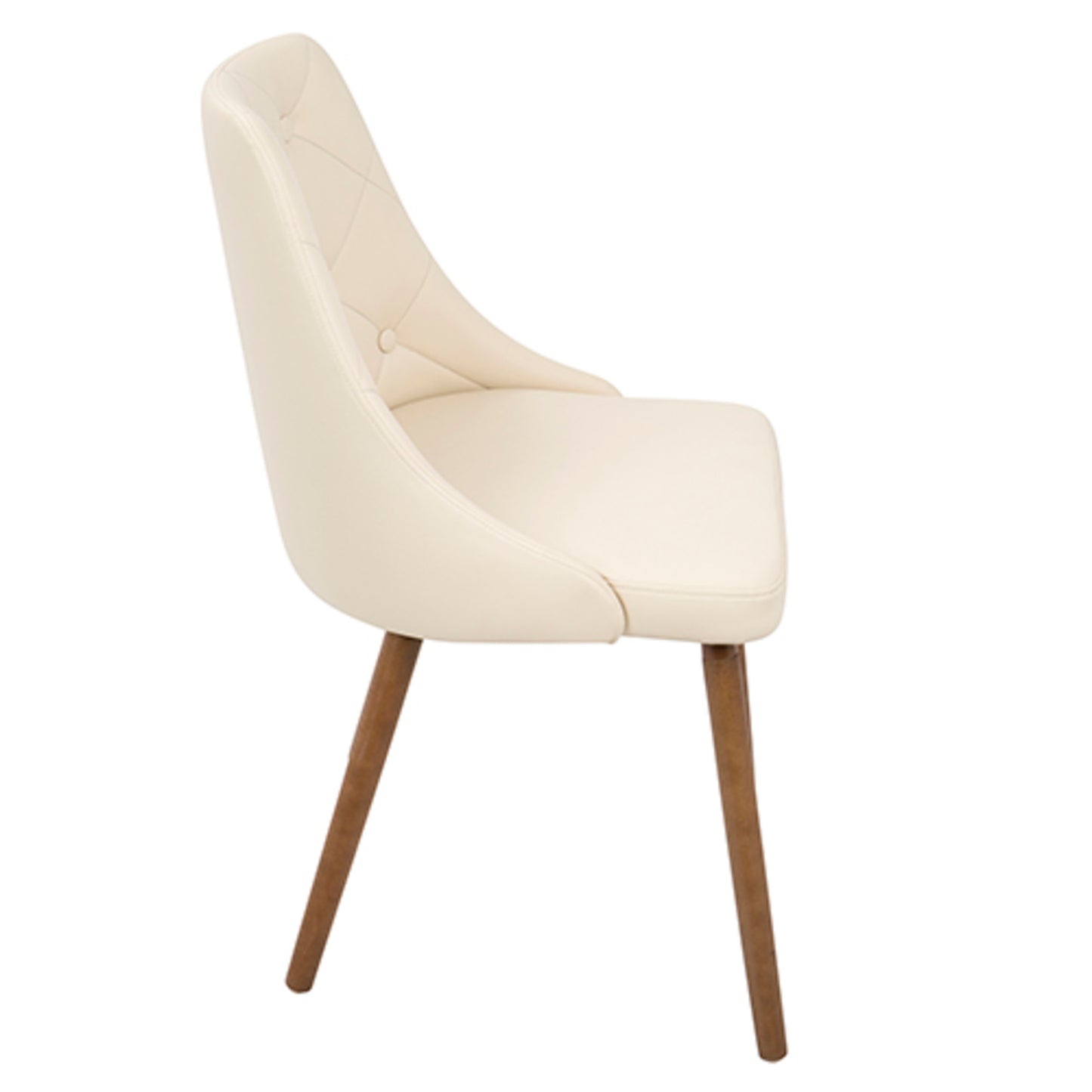 Giovanni Mid-Century Modern Dining/Accent Chair in Walnut and Cream Quilted Faux Leather