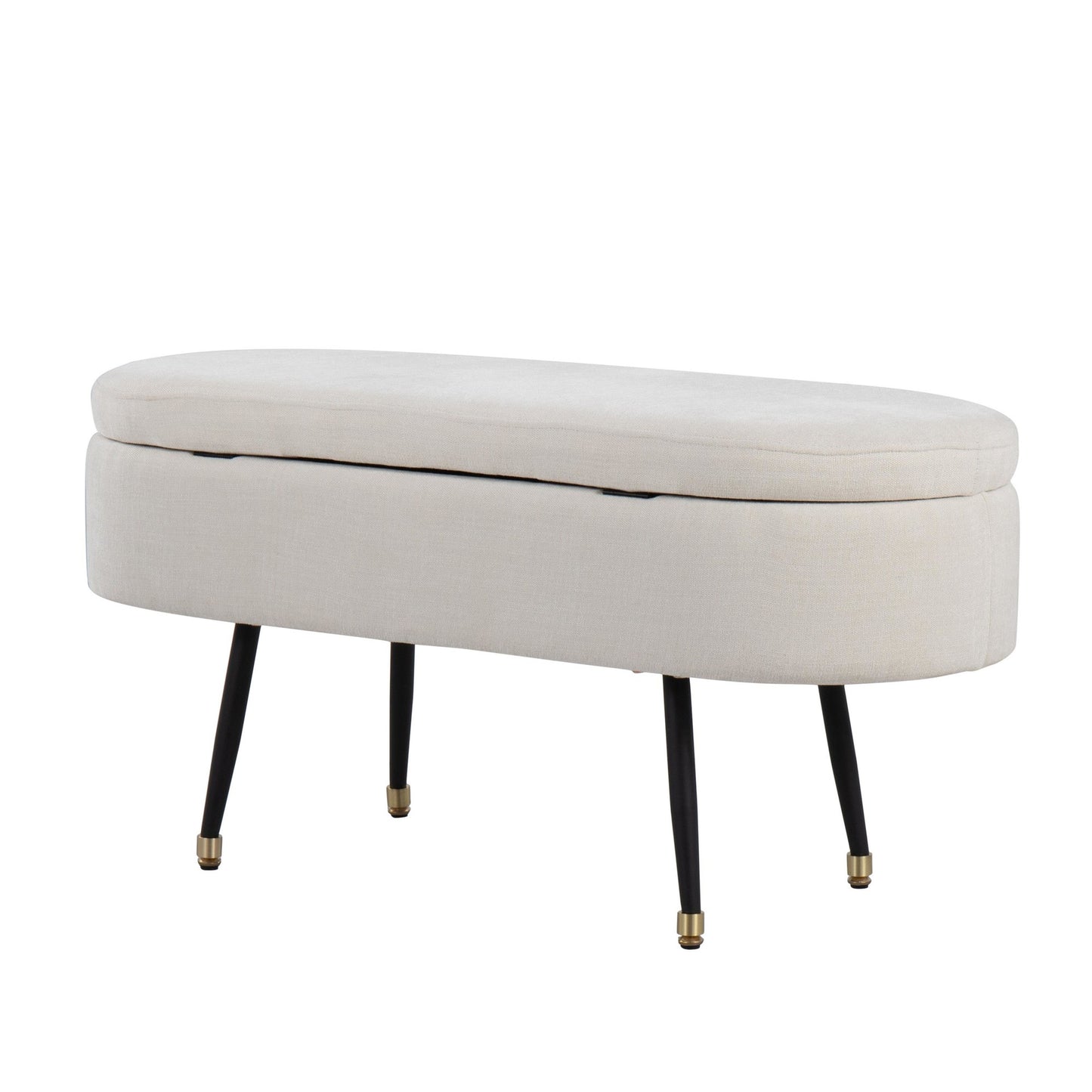 Harvey Contemporary Storage Bench in Black Metal and Cream Fabric with Gold Metal Accent