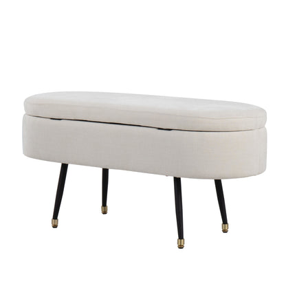 Harvey Contemporary Storage Bench in Black Metal and Cream Fabric with Gold Metal Accent
