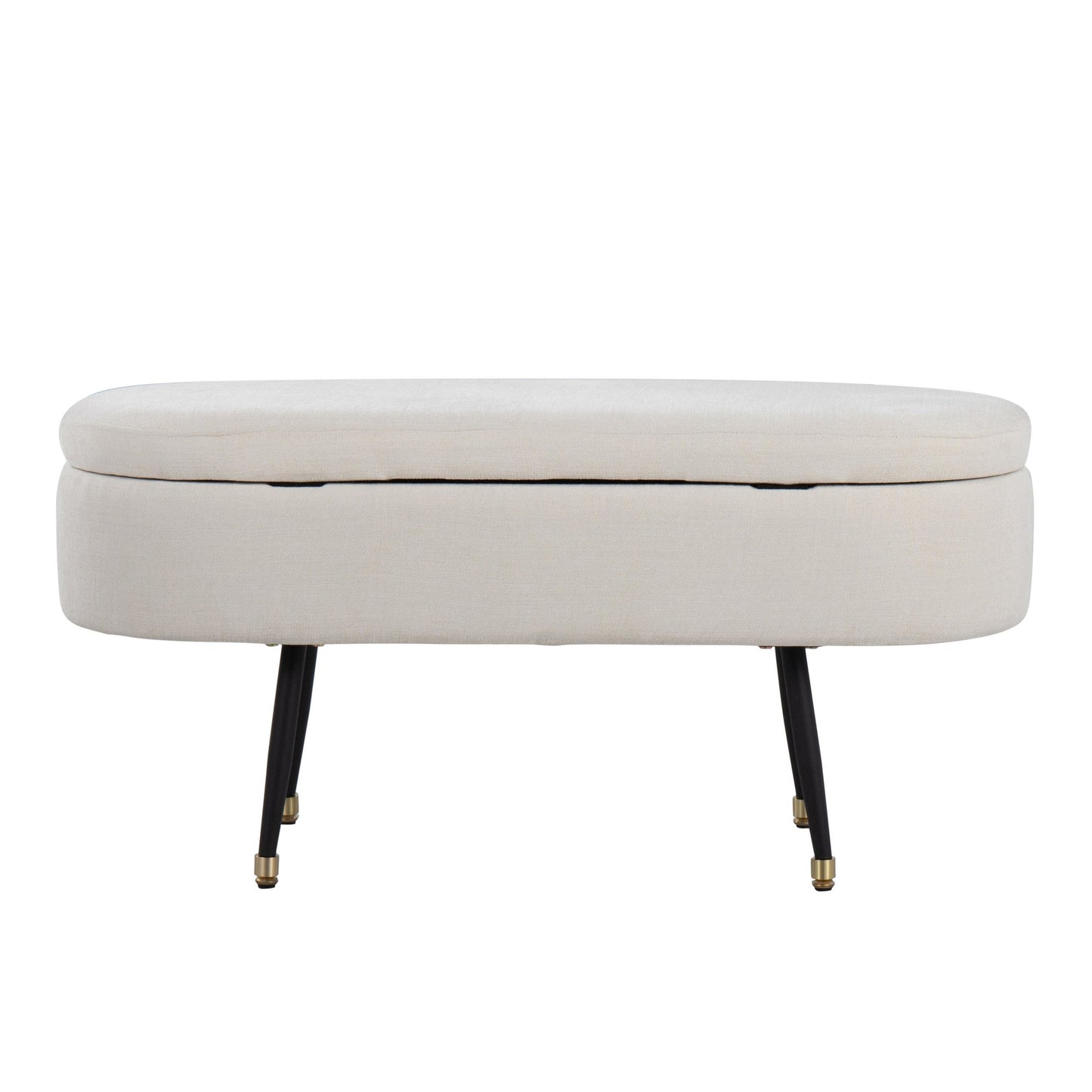 Harvey Contemporary Storage Bench in Black Metal and Cream Fabric with Gold Metal Accent