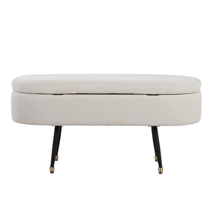 Harvey Contemporary Storage Bench in Black Metal and Cream Fabric with Gold Metal Accent