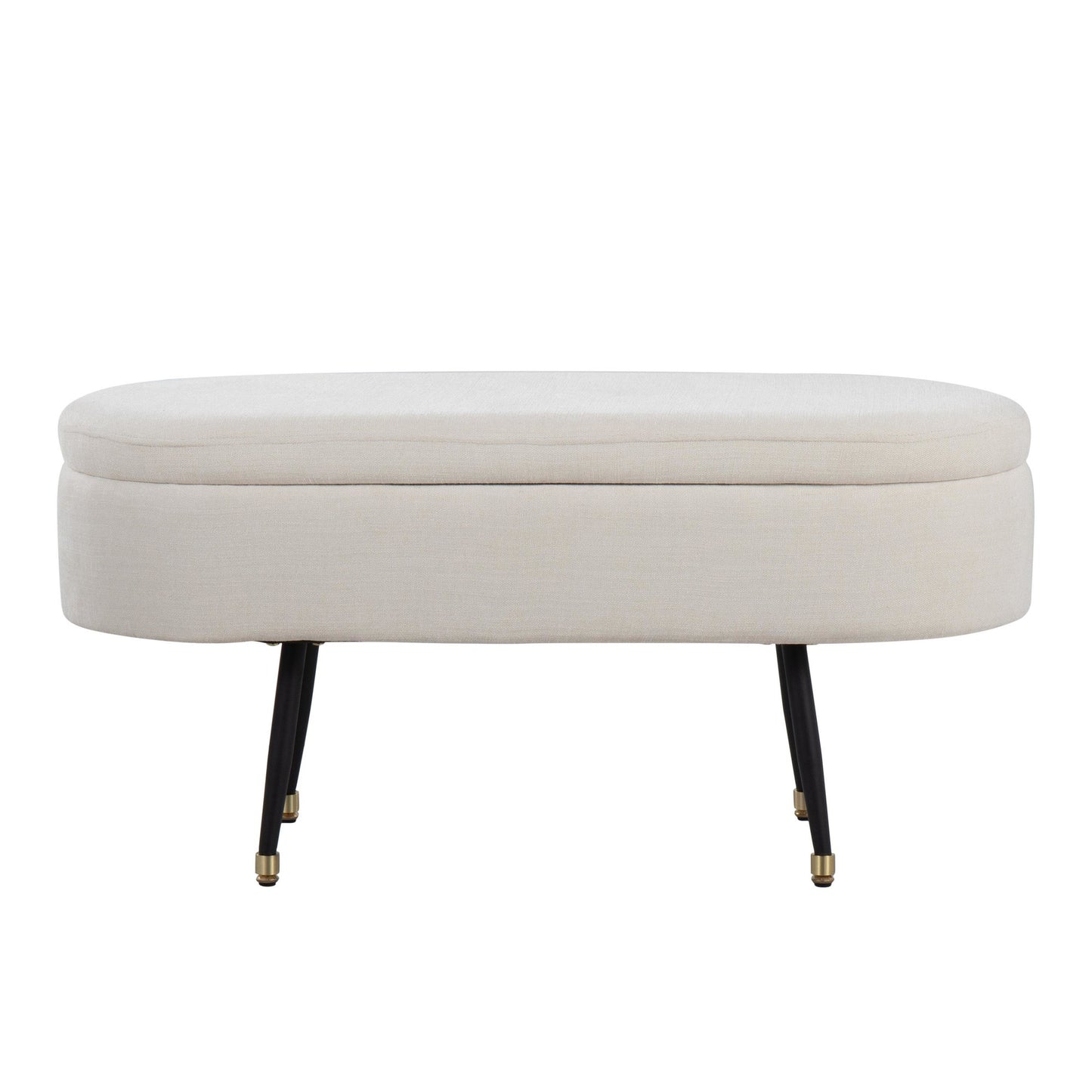 Harvey Contemporary Storage Bench in Black Metal and Cream Fabric with Gold Metal Accent