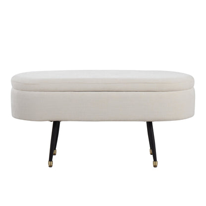 Harvey Contemporary Storage Bench in Black Metal and Cream Fabric with Gold Metal Accent