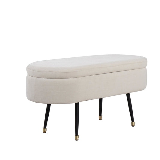 Harvey Contemporary Storage Bench in Black Metal and Cream Fabric with Gold Metal Accent