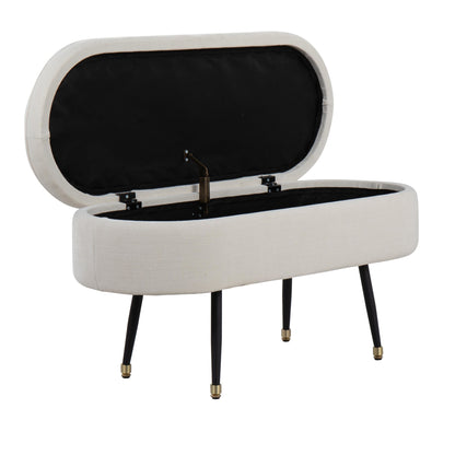 Harvey Contemporary Storage Bench in Black Metal and Cream Fabric with Gold Metal Accent
