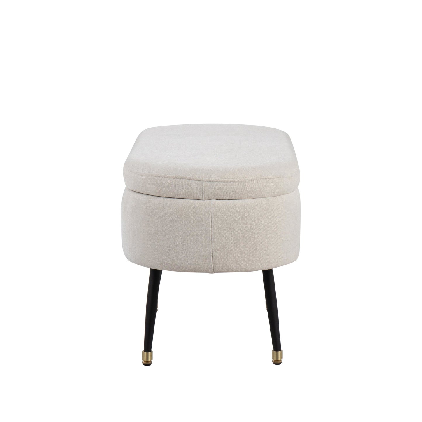 Harvey Contemporary Storage Bench in Black Metal and Cream Fabric with Gold Metal Accent