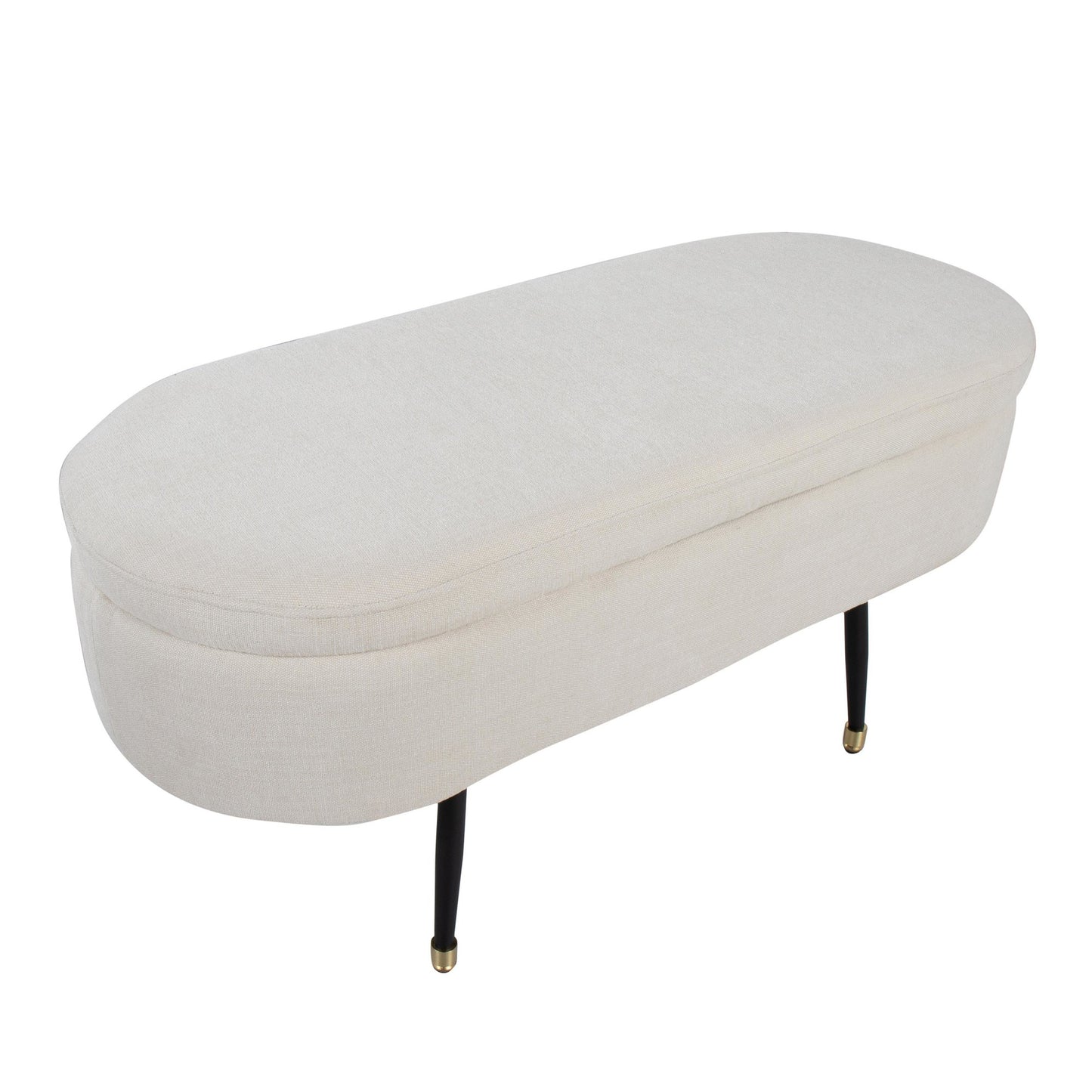 Harvey Contemporary Storage Bench in Black Metal and Cream Fabric with Gold Metal Accent