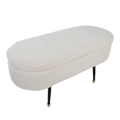 Harvey Contemporary Storage Bench in Black Metal and Cream Fabric with Gold Metal Accent