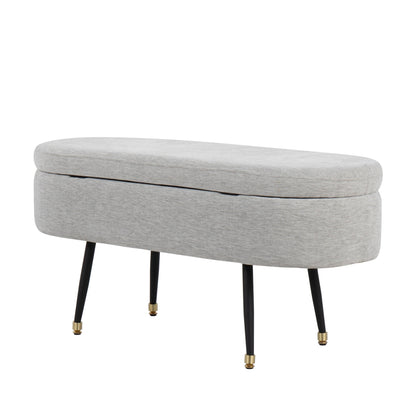 Harvey Contemporary Storage Bench in Black Metal and Cream Fabric with Gold Metal Accent