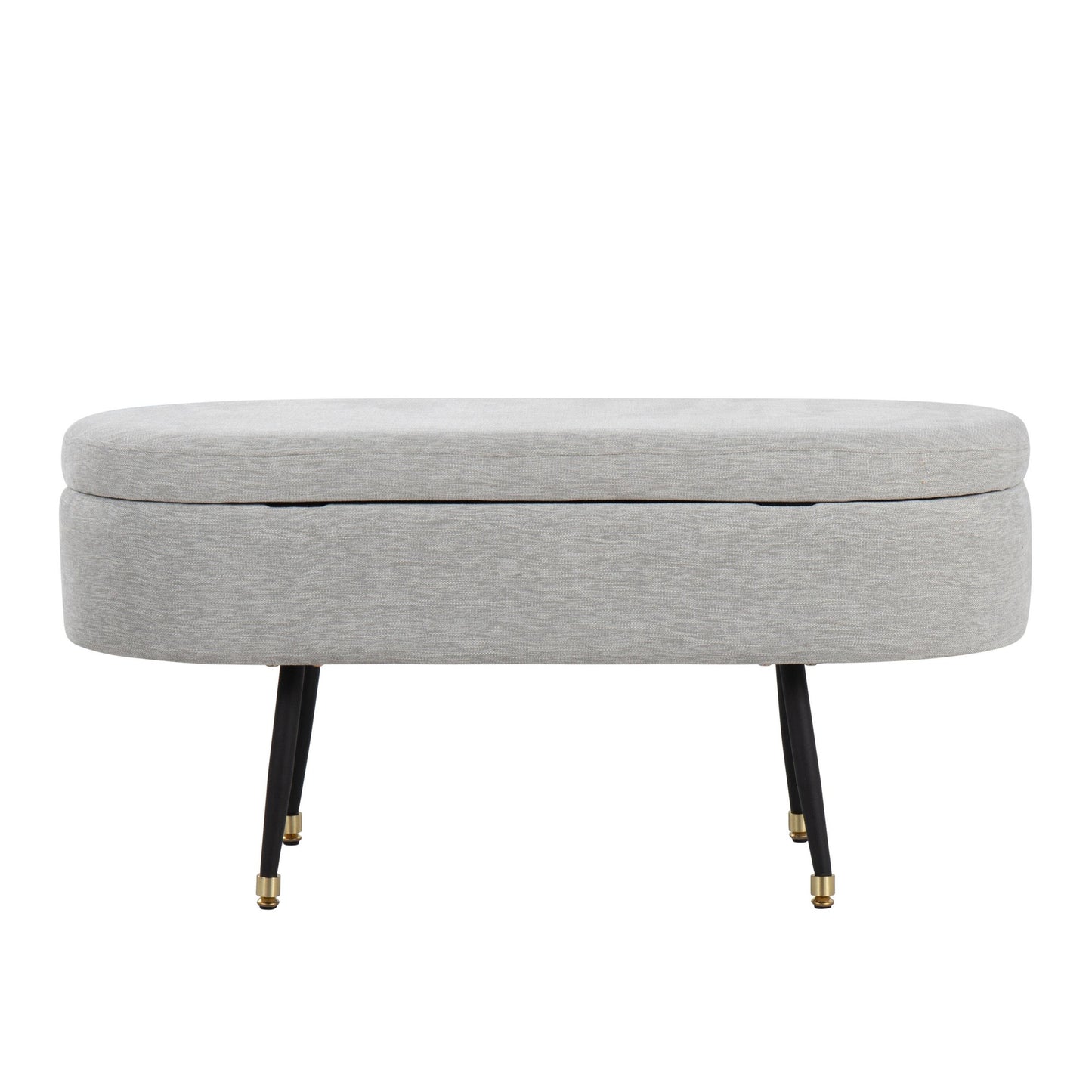 Harvey Contemporary Storage Bench in Black Metal and Cream Fabric with Gold Metal Accent