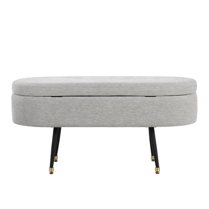 Harvey Contemporary Storage Bench in Black Metal and Cream Fabric with Gold Metal Accent