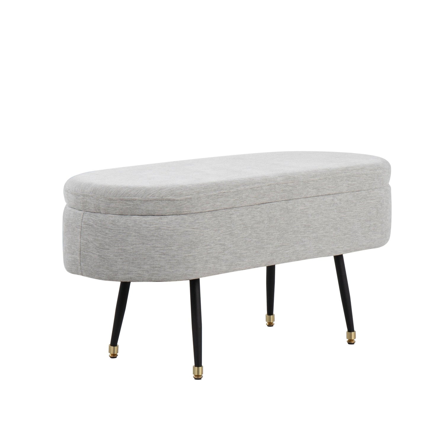 Harvey Contemporary Storage Bench in Black Metal and Cream Fabric with Gold Metal Accent