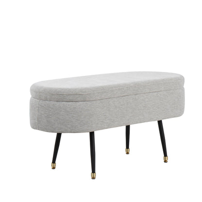 Harvey Contemporary Storage Bench in Black Metal and Cream Fabric with Gold Metal Accent