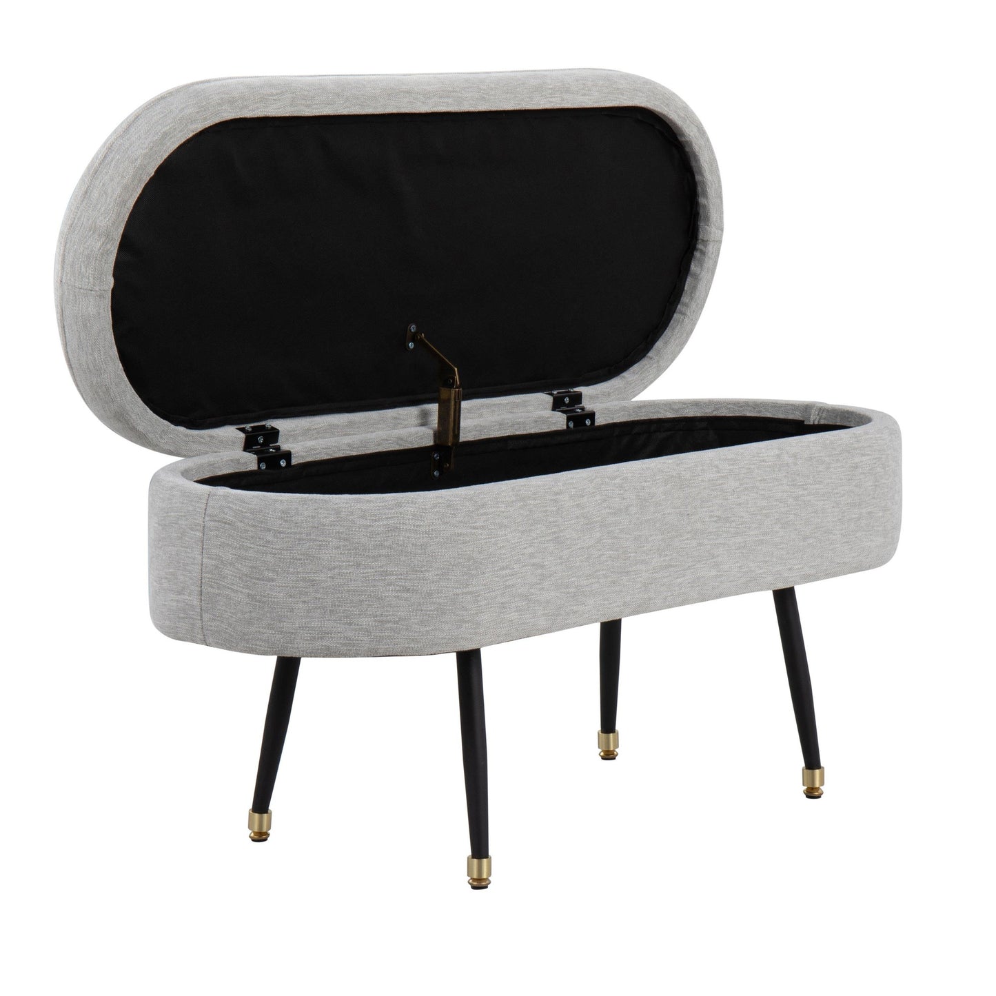 Harvey Contemporary Storage Bench in Black Metal and Cream Fabric with Gold Metal Accent