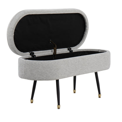 Harvey Contemporary Storage Bench in Black Metal and Cream Fabric with Gold Metal Accent
