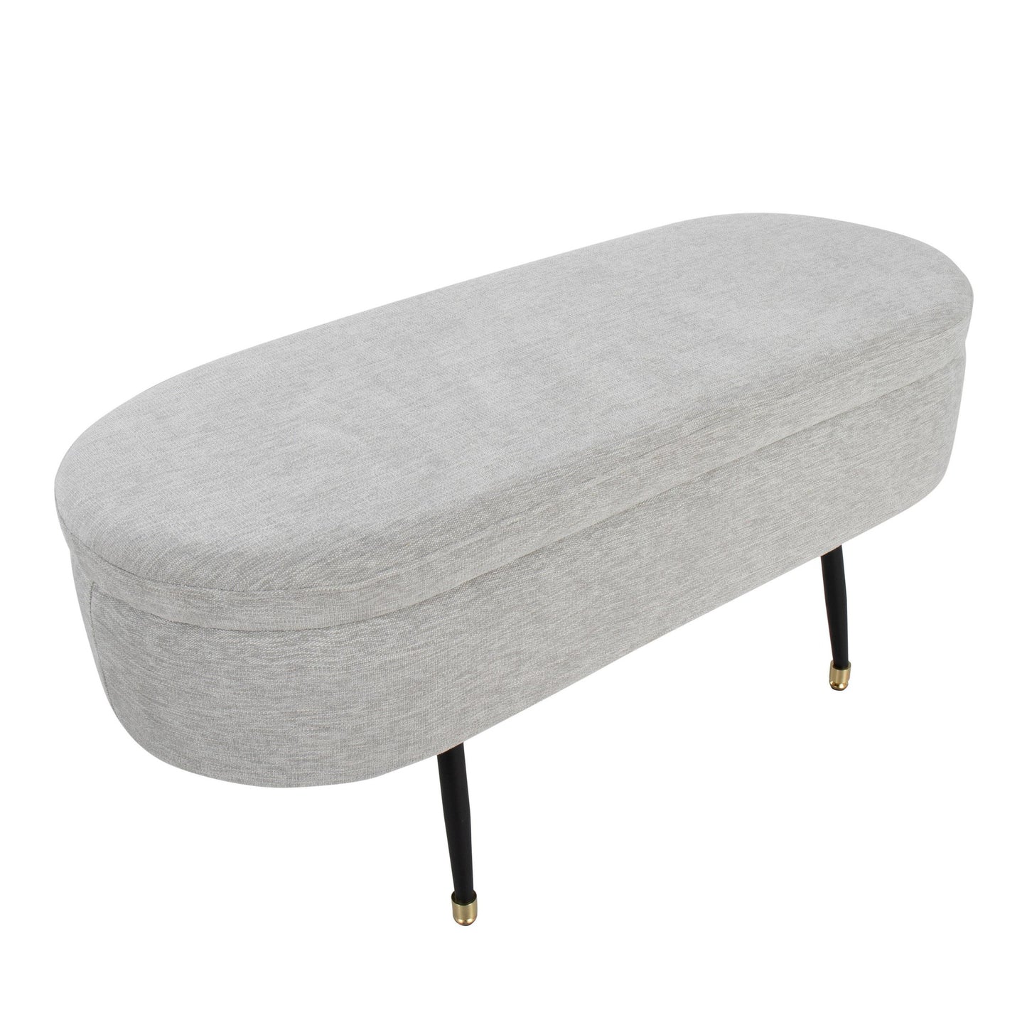 Harvey Contemporary Storage Bench in Black Metal and Cream Fabric with Gold Metal Accent