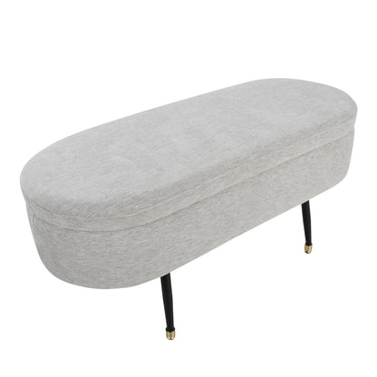 Harvey Contemporary Storage Bench in Black Metal and Cream Fabric with Gold Metal Accent
