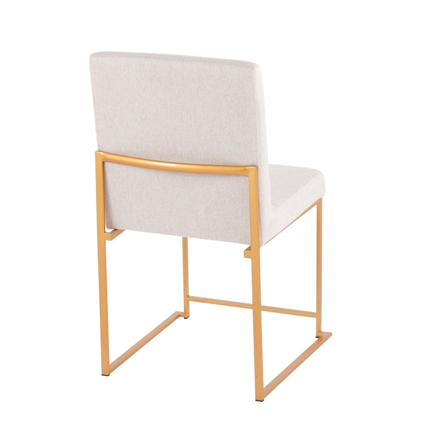High Back Fuji Contemporary Dining Chair in Gold Steel and Beige Fabric   - Set of 2