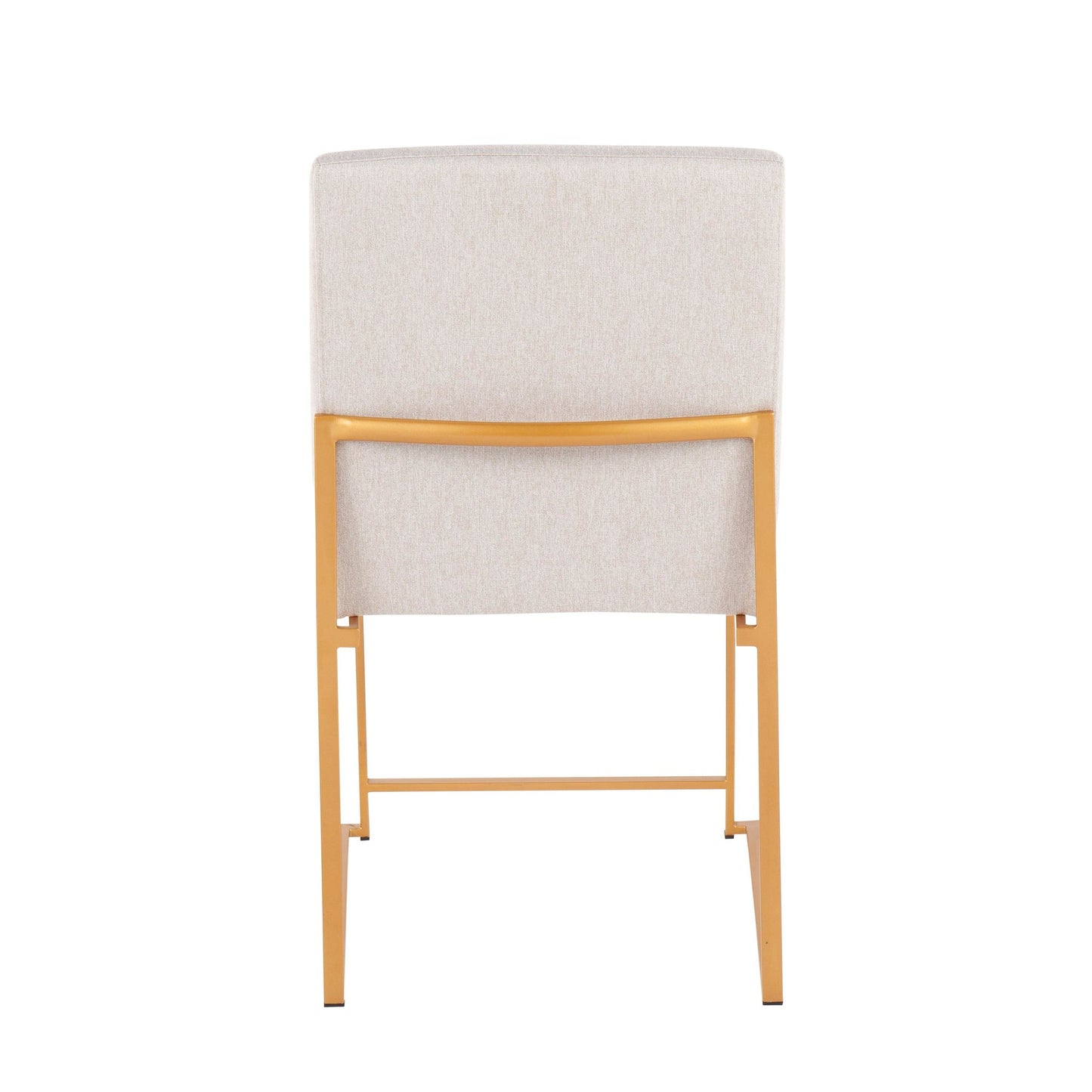 High Back Fuji Contemporary Dining Chair in Gold Steel and Beige Fabric   - Set of 2