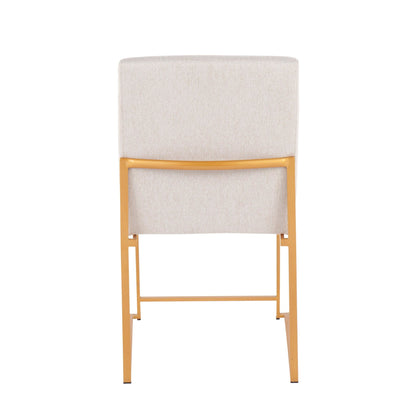 High Back Fuji Contemporary Dining Chair in Gold Steel and Beige Fabric   - Set of 2