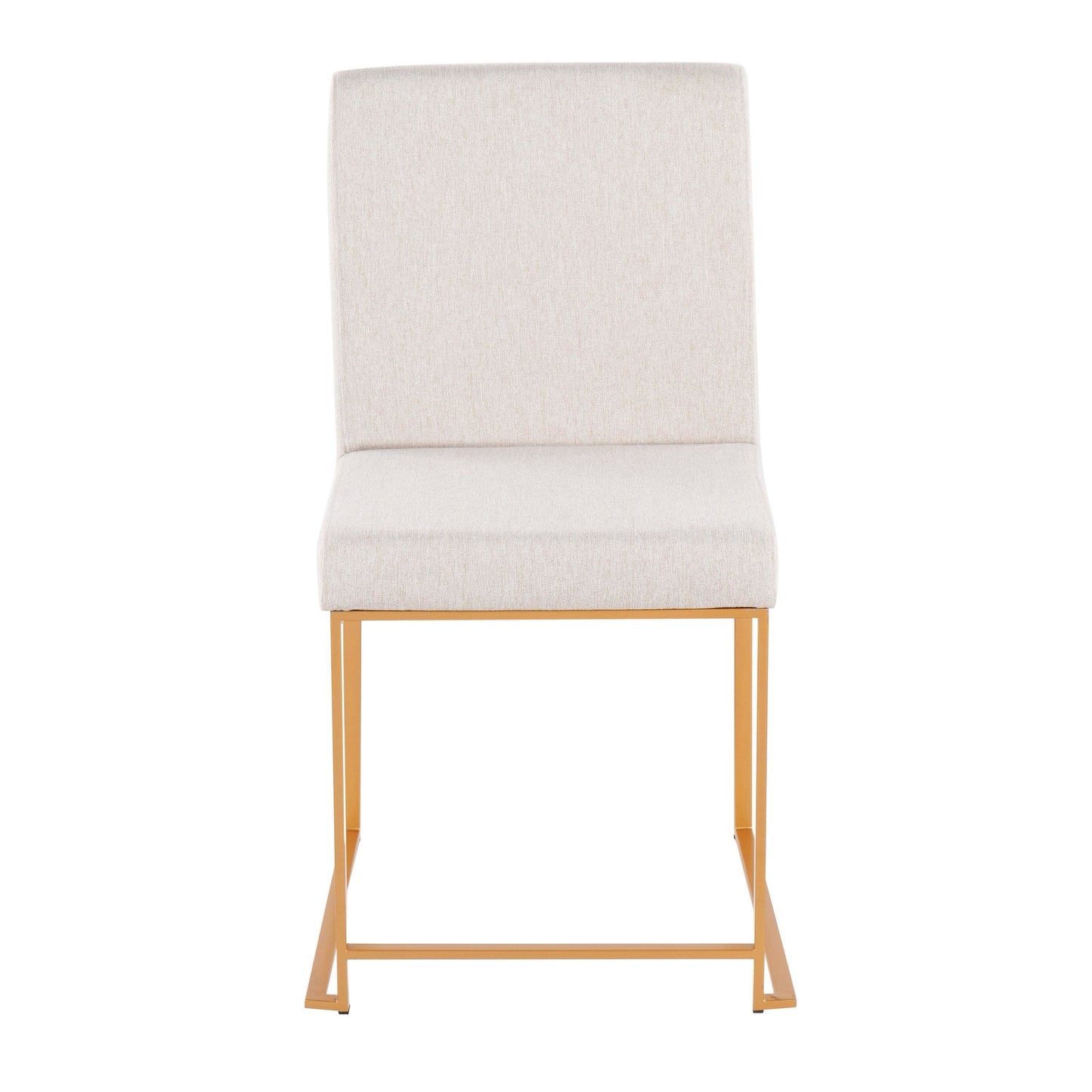 High Back Fuji Contemporary Dining Chair in Gold Steel and Beige Fabric   - Set of 2