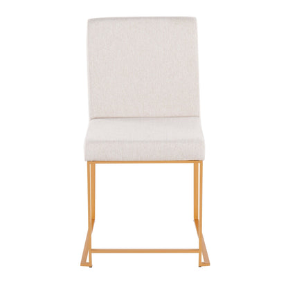 High Back Fuji Contemporary Dining Chair in Gold Steel and Beige Fabric   - Set of 2