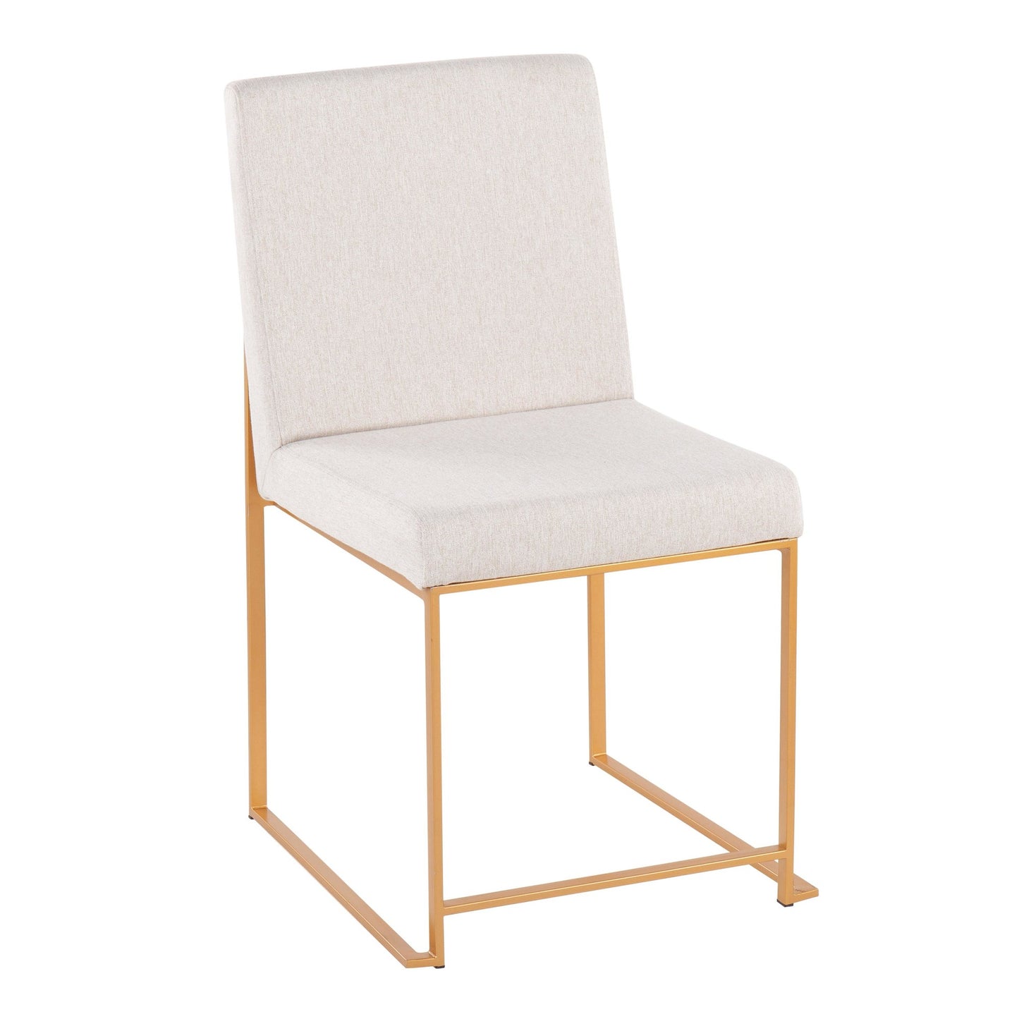 High Back Fuji Contemporary Dining Chair in Gold Steel and Beige Fabric   - Set of 2