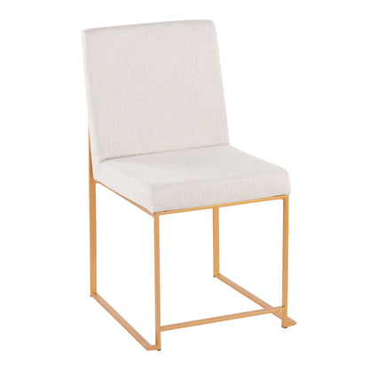 High Back Fuji Contemporary Dining Chair in Gold Steel and Beige Fabric   - Set of 2