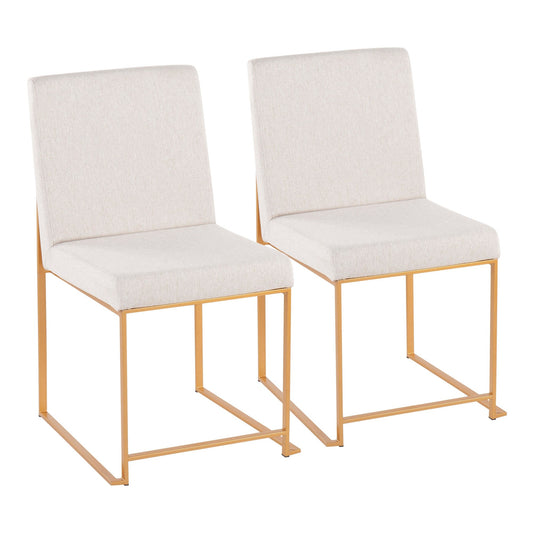 High Back Fuji Contemporary Dining Chair in Gold Steel and Beige Fabric   - Set of 2