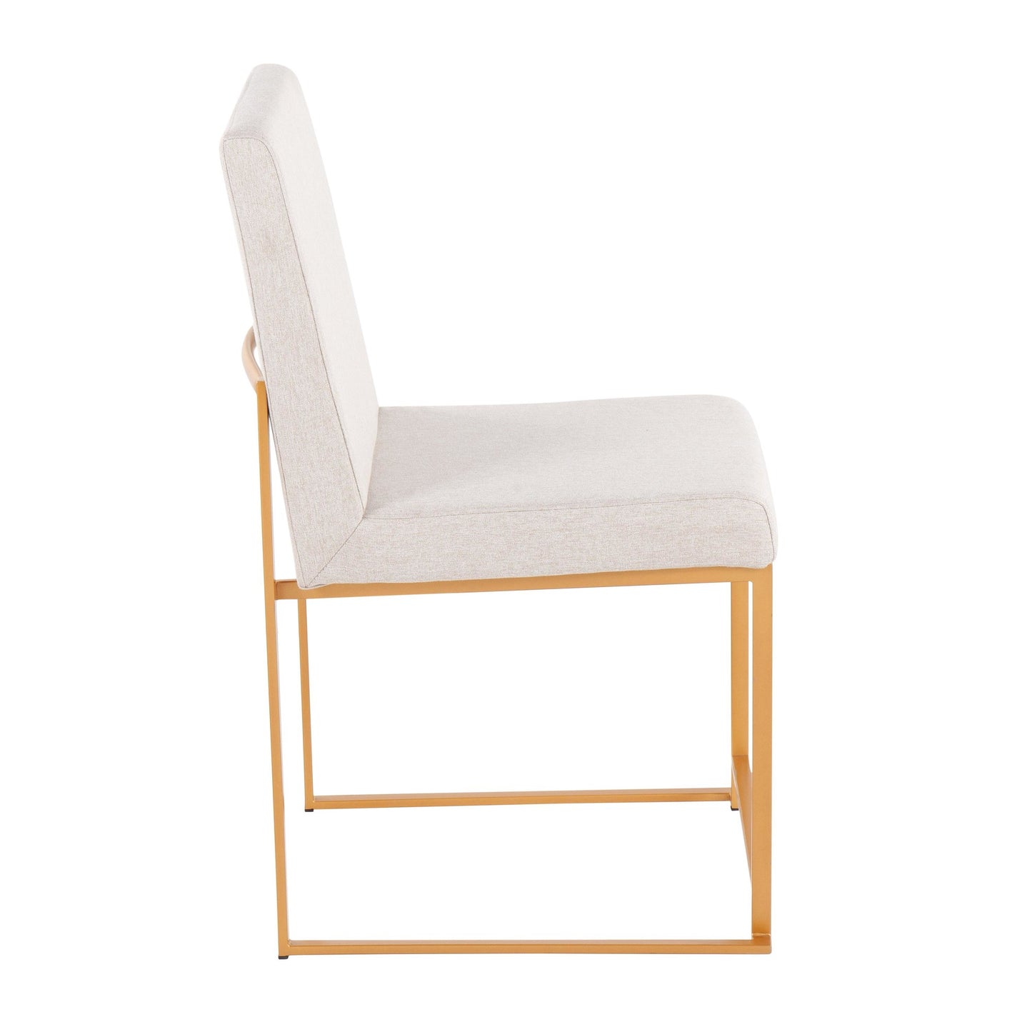 High Back Fuji Contemporary Dining Chair in Gold Steel and Beige Fabric   - Set of 2