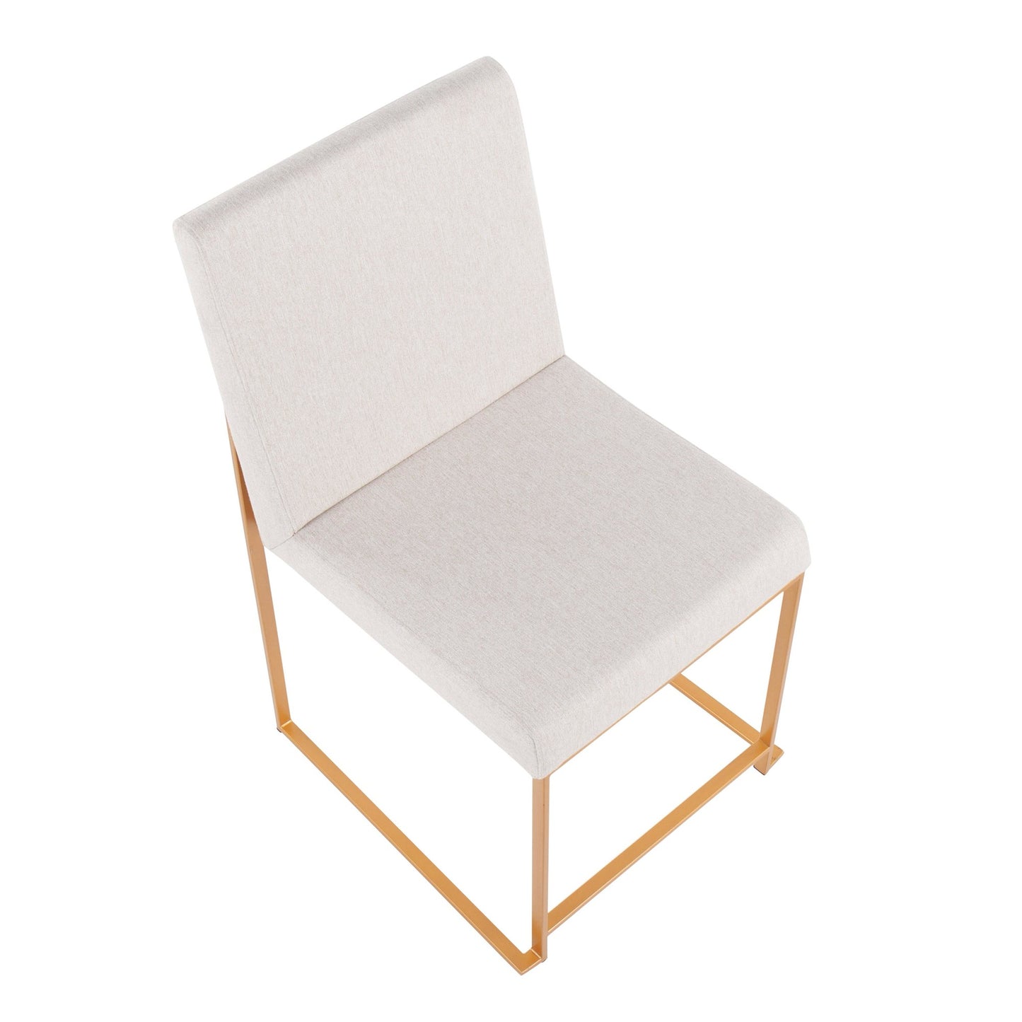 High Back Fuji Contemporary Dining Chair in Gold Steel and Beige Fabric   - Set of 2