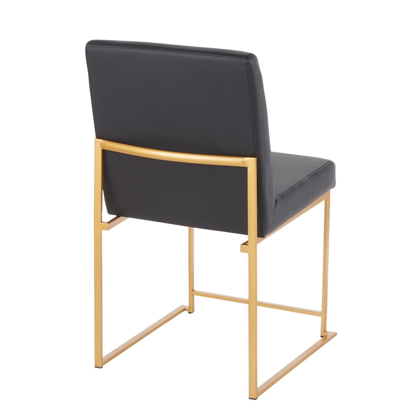High Back Fuji Contemporary Dining Chair in Gold Steel and Beige Fabric   - Set of 2