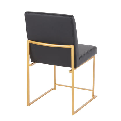 High Back Fuji Contemporary Dining Chair in Gold Steel and Beige Fabric   - Set of 2