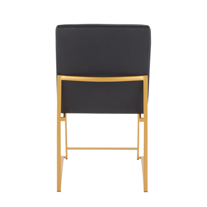 High Back Fuji Contemporary Dining Chair in Gold Steel and Beige Fabric   - Set of 2