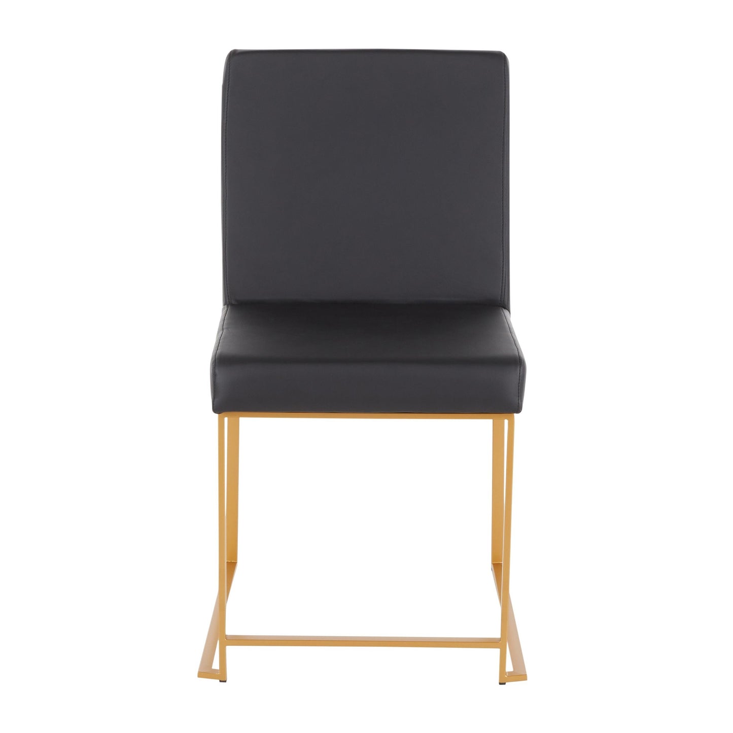 High Back Fuji Contemporary Dining Chair in Gold Steel and Beige Fabric   - Set of 2