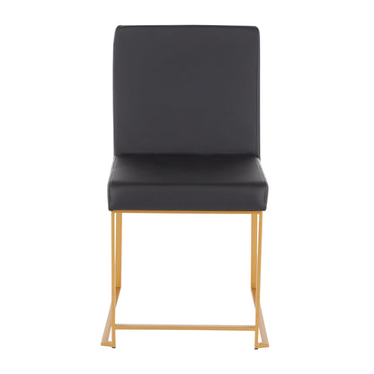 High Back Fuji Contemporary Dining Chair in Gold Steel and Beige Fabric   - Set of 2