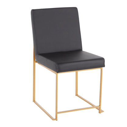 High Back Fuji Contemporary Dining Chair in Gold Steel and Beige Fabric   - Set of 2