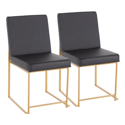 High Back Fuji Contemporary Dining Chair in Gold Steel and Beige Fabric   - Set of 2