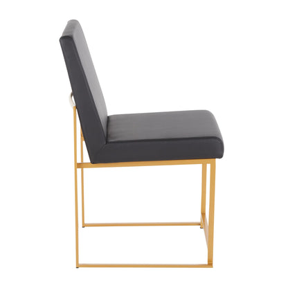 High Back Fuji Contemporary Dining Chair in Gold Steel and Beige Fabric   - Set of 2