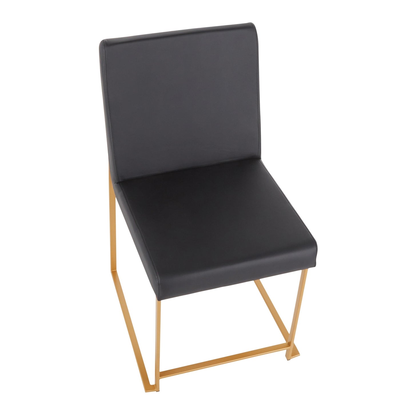 High Back Fuji Contemporary Dining Chair in Gold Steel and Beige Fabric   - Set of 2