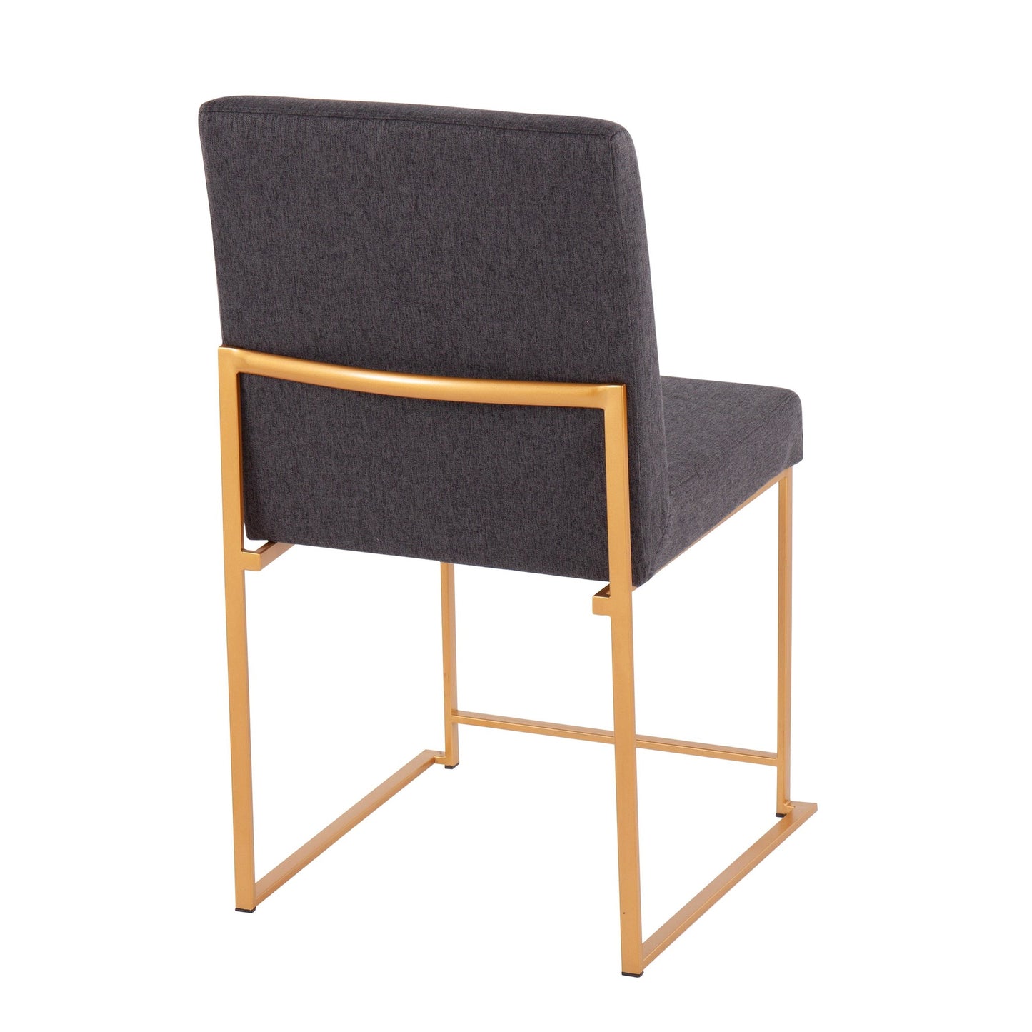 High Back Fuji Contemporary Dining Chair in Gold Steel and Beige Fabric   - Set of 2
