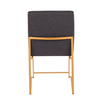 High Back Fuji Contemporary Dining Chair in Gold Steel and Beige Fabric   - Set of 2